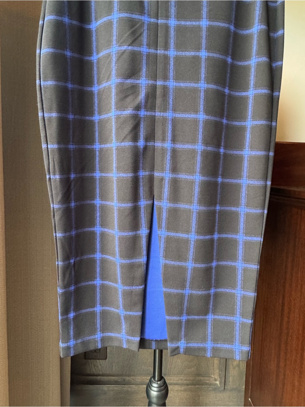 Old Navy Black Midi split pencil Skirt with Blue Windowpane Grid M - Picture 3 of 5